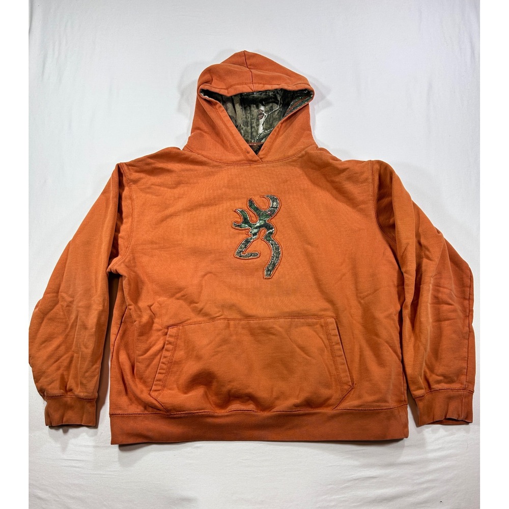 Browning Mens Burnt Orange Camo Buckmark Logo Hoodie Sweatshirt XL